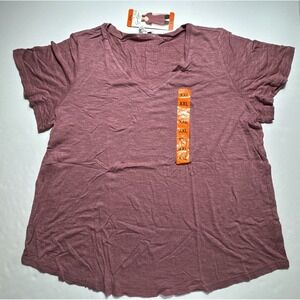 Jessica Simpson‎ Womens XXL V-Neck Short Sleeve Tee Mauve Pink Slub Knit T-Shirt